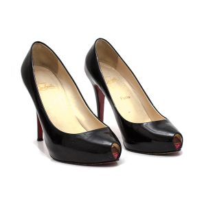 Sapato Louboutin Peep Toe Preto Verniz Tam 385