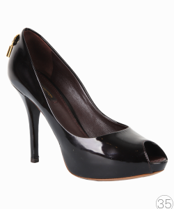 Sapato Louis Vuitton Peep Toe Lock Verniz Preto