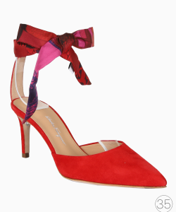 Scarpin Ferragamo Iman 70 Camurça Vermelho