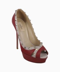 Scarpin Valentino Rockstud Peep Toe Vermelho