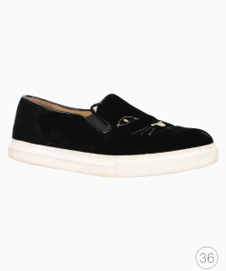 Tênis Charlotte Olympia Slip On Veludo Preto