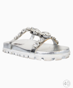 Sandália Miu Miu Rasteira Cristal Prateada