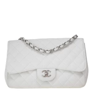 Bolsa Chanel Single Flap Grande Caviar Branca