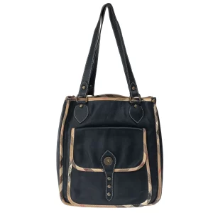 Bolsa Burberry Tote Couro e Tecido Preta