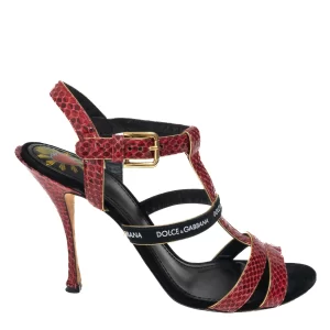 Sandália Dolce & Gabbana Logo e Couro Exótico Vinho