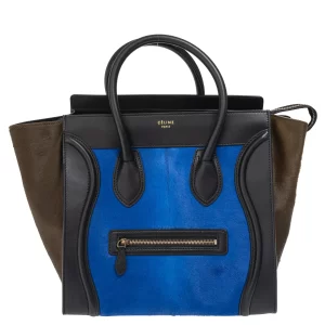 Bolsa Celine Luggage Pelo Azul, Marrom e Preta