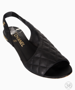 Sandália Rasteira Chanel Slingback Quilted Preta