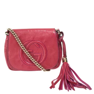 Bolsa Gucci Disco Soho Chain Verniz Cereja