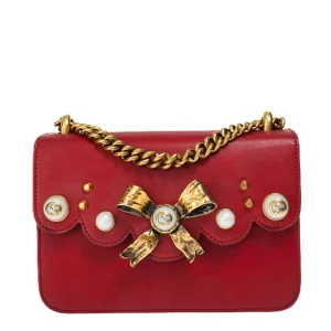 Bolsa Gucci Pearly Peony Chain Vermelha
