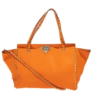 Bolsa Valentino Garavani Tote Rockstud Laranja