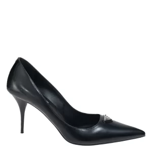 Scarpin Prada Logo Couro Escovado Preto