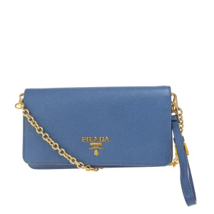 Carteira Prada WOC Saffiano Azul