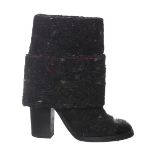Bota Chanel Ankle Cano Baixo Tweed