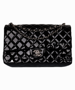 Bolsa Chanel  Classic Double Flap Média Preta em verniz