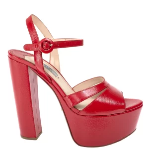 Sandália Prada Couro Saffiano Vermelho