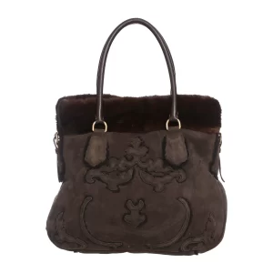 Bolsa Prada Camurça e Pelos Marrom
