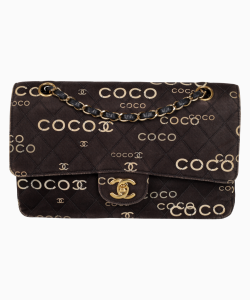 Bolsa Chanel Double Flap Canvas Coco Printed Preto