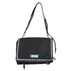 Bolsa Prada Etiquette Studded Nylon Preta