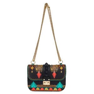 Bolsa Valentino Glam Lock Bordada Preta