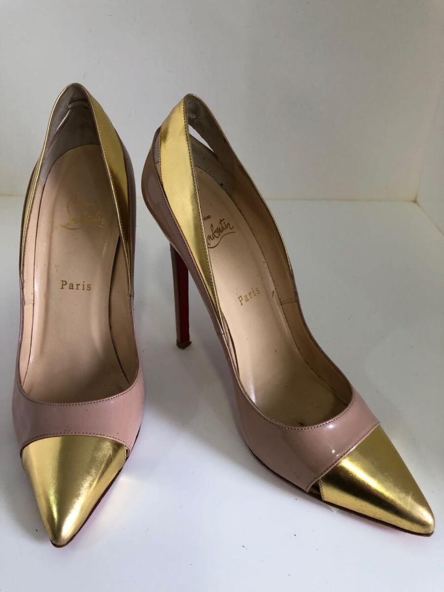 Sapato Louboutin bege com dourado, sola 40