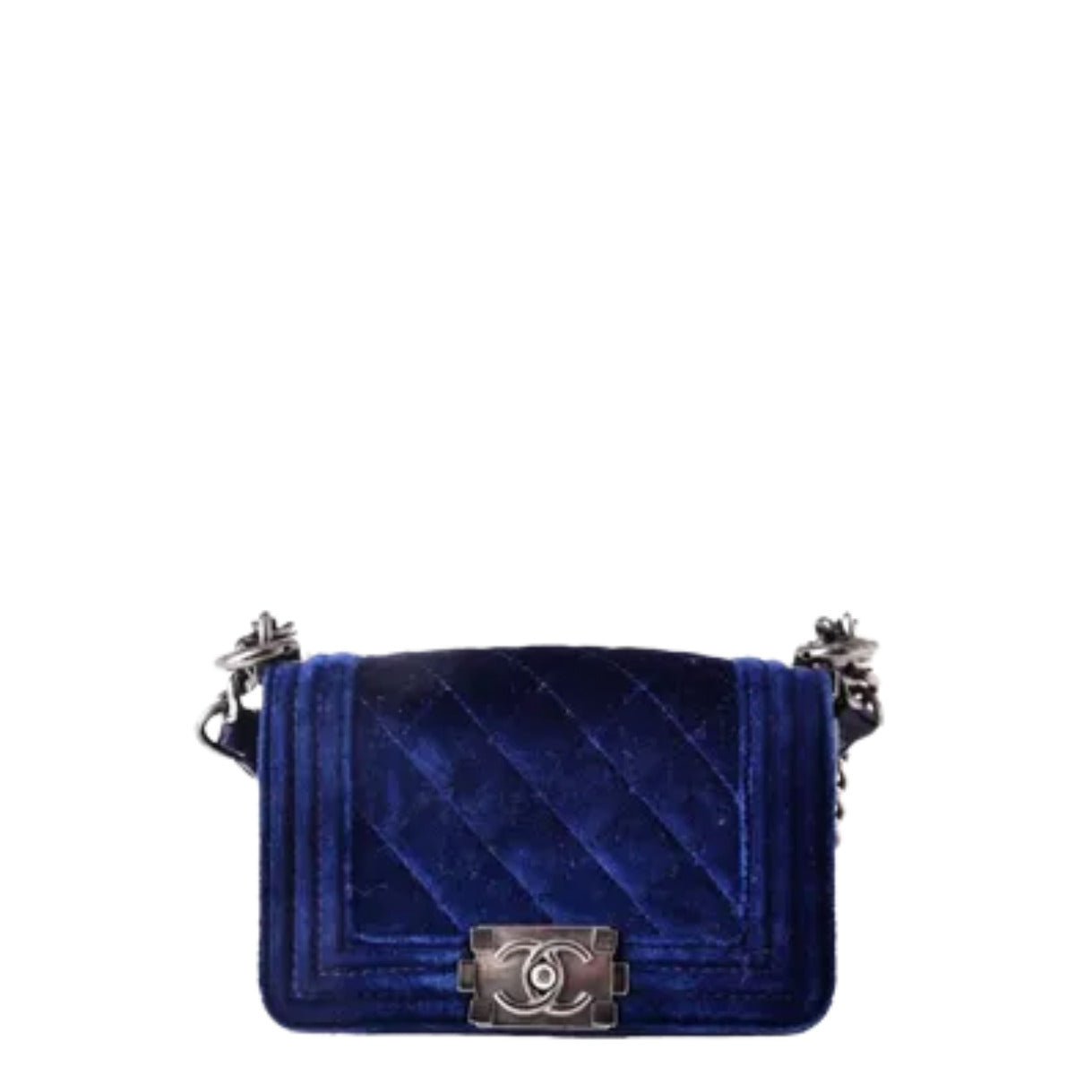 Bolsa Chanel Boy Azul Royal em Veludo