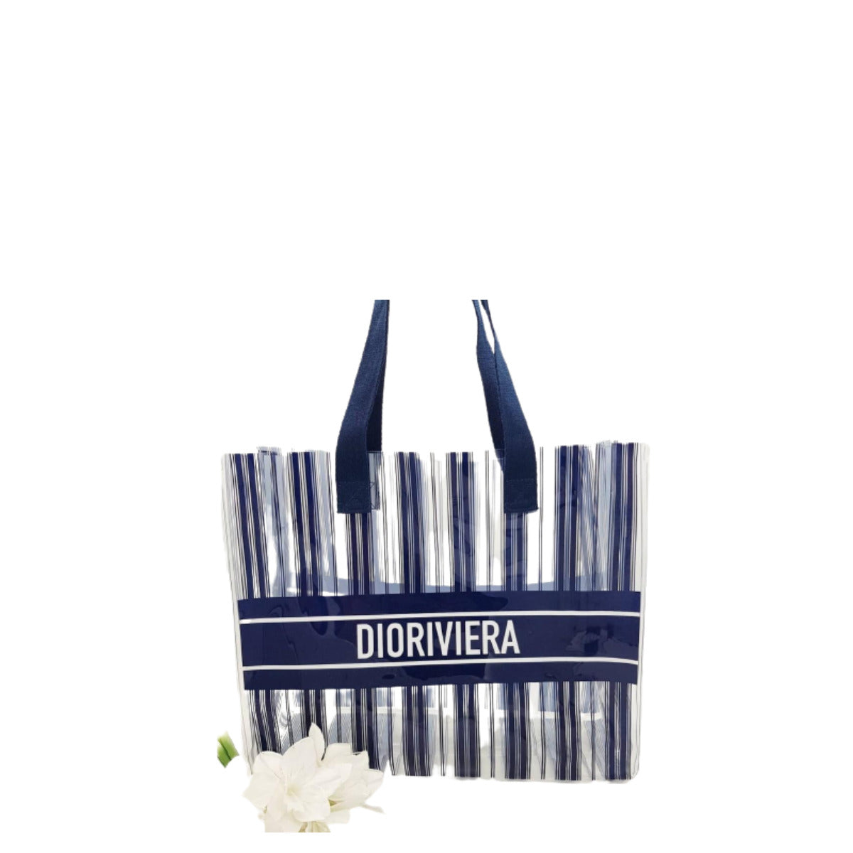 Bolsa Christian Dior Dioriviera Transparente c/ Listras Azul Marinho