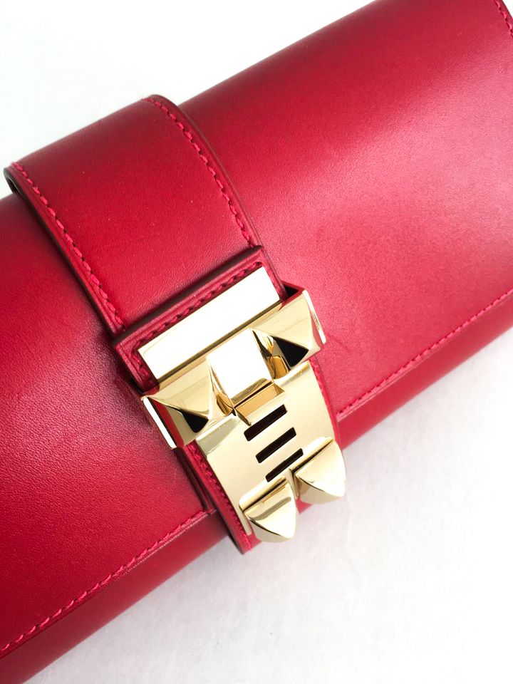 Clutch Hermès Médor Leather Vermelha 24 cm