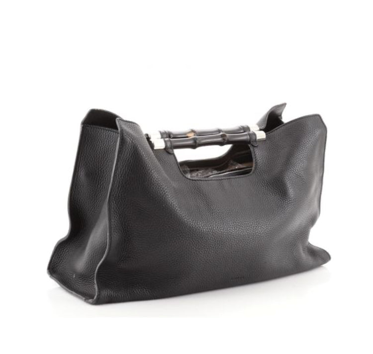 Bolsa Gucci Bamboo Leather Preta Grande