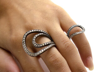 Anel Jack Vartanian Gala Gota Ouro Rodio Negro Diamante