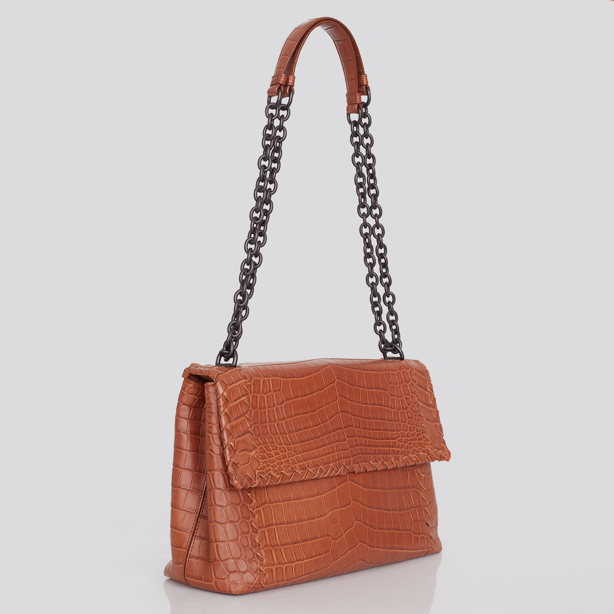 Bolsa Bottega Veneta Intrecciato Croco Marrom