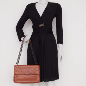 Bolsa Bottega Veneta Intrecciato Croco Marrom