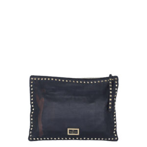 Clutch Valentino Preta c/ Studs Dourados Grande
