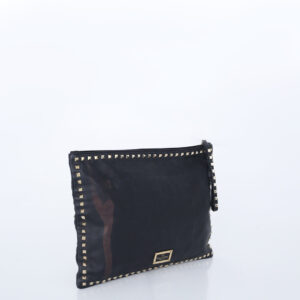 Clutch Valentino Preta c/ Studs Dourados Grande