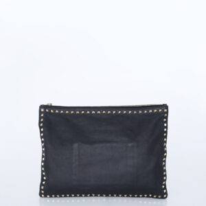 Clutch Valentino Preta c/ Studs Dourados Grande