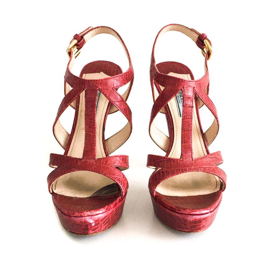 Sandália Prada Couro Vermelha Tam. 37,5
