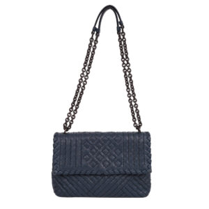 Bolsa Bottega Veneta Olimpia Intrecciato Azul Marinho