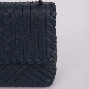Bolsa Bottega Veneta Olimpia Intrecciato Azul Marinho