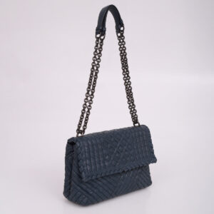 Bolsa Bottega Veneta Olimpia Intrecciato Azul Marinho