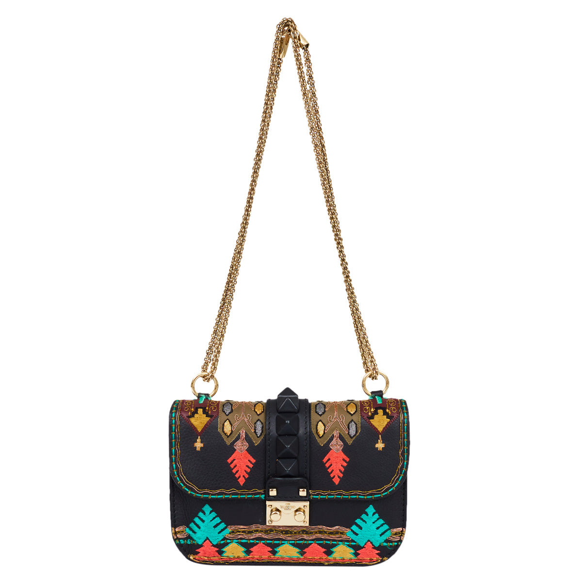 Bolsa Valentino Glam Lock Bordada Preta