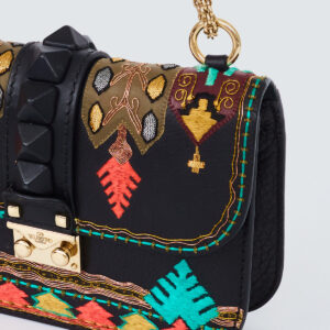 Bolsa Valentino Glam Lock Bordada Preta
