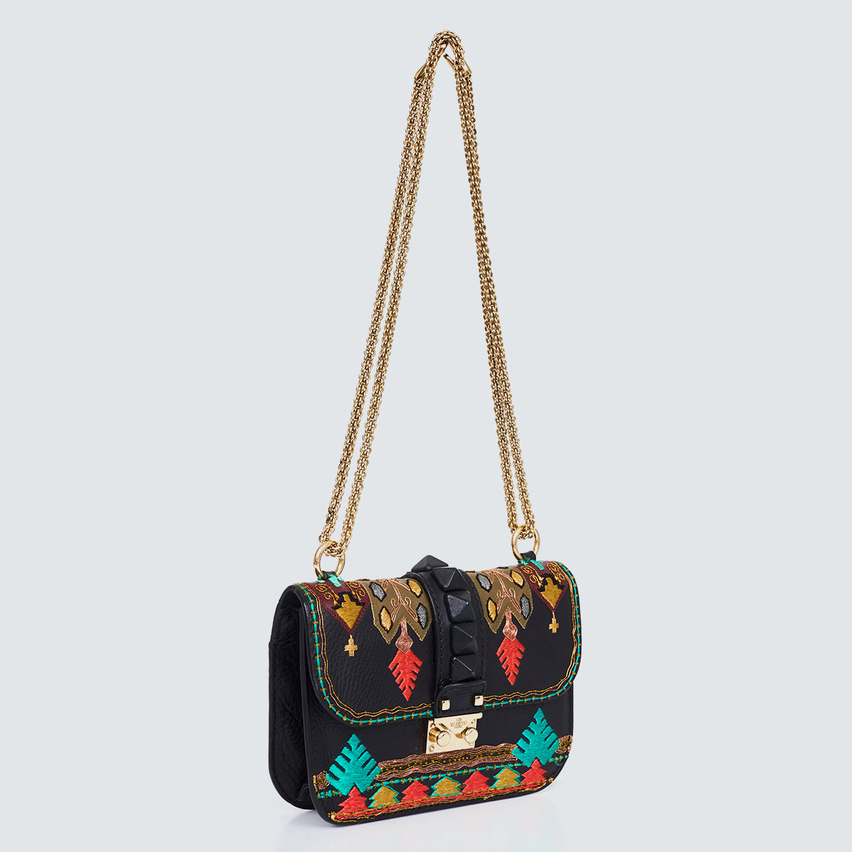 Bolsa Valentino Glam Lock Bordada Preta