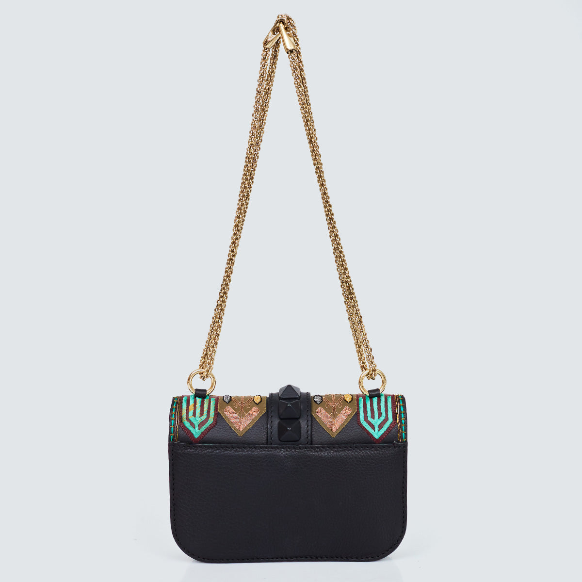 Bolsa Valentino Glam Lock Bordada Preta