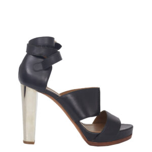 ⁠Sandália Hermès Preta Salto Espelhado Tam. 37 BR