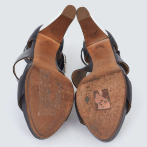 ⁠Sandália Hermès Preta Salto Espelhado Tam. 37 BR