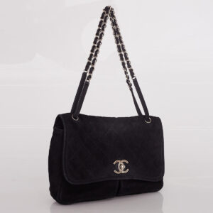 Bolsa Chanel Classic Single Flap Suede Preta