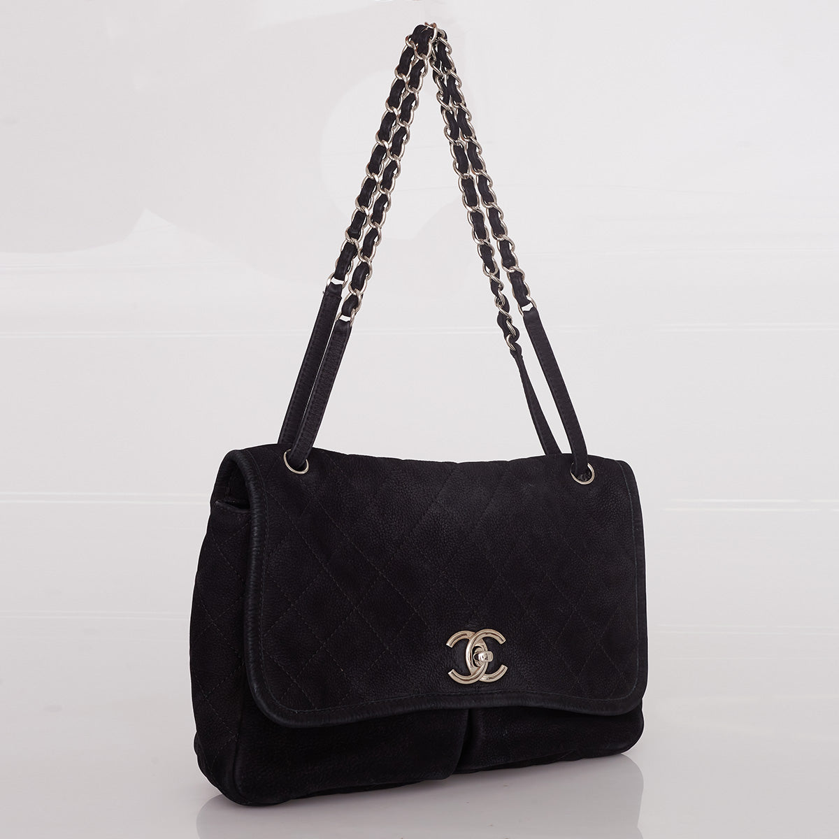 Bolsa Chanel Classic Single Flap Suede Preta