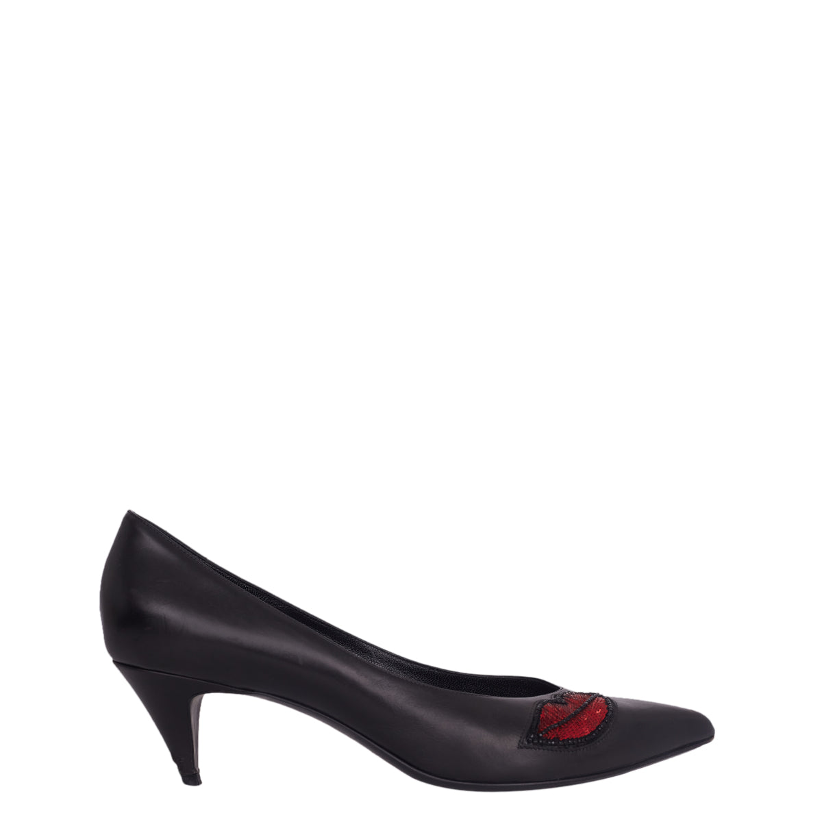 Sapato Saint Laurent Preto c/ detalhe De Boca em Paetê Vermelho Tam.39 Br