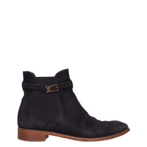 Bota Louis Vuitton Preta c/ Ferragem Monograma Dourada Tam. Br