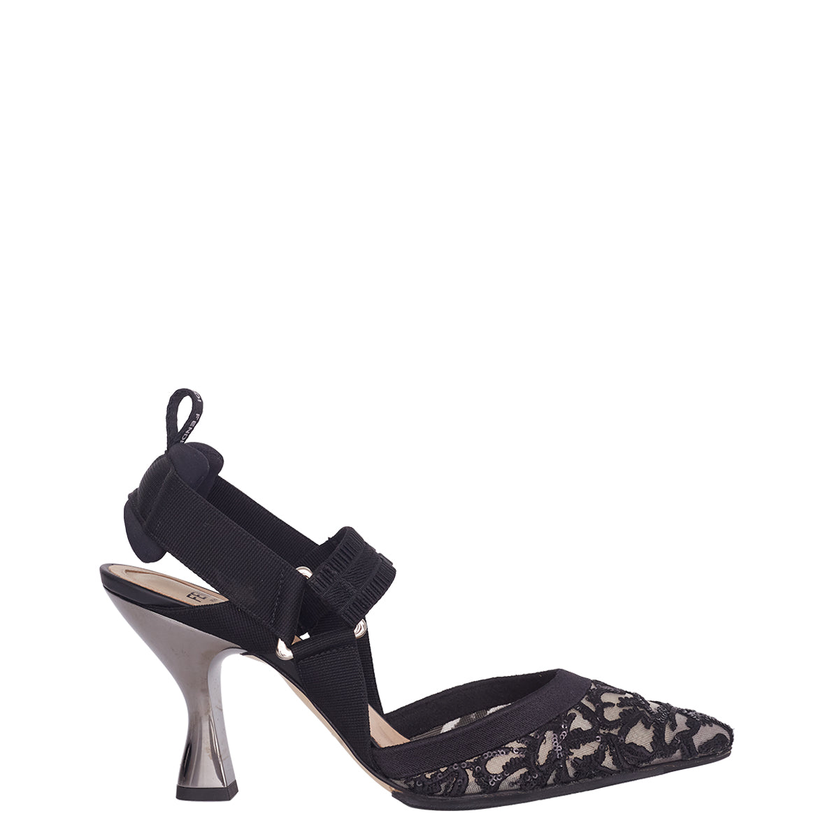 Scarpin Fendi Colibrì Slingback Preto Bordado Tam. 36,5 Br