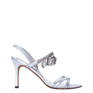 Sandália Manolo Blahnik Prateada com Pedras Tam.38,5